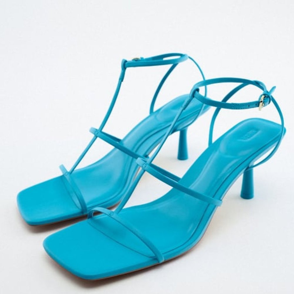 Zara Strappy Mid-Height Heels Sandals Sz 8 NWT